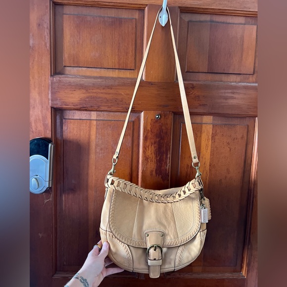 Coach Poppy Whipstitch Leather Hobo Crossbody Bag Saddle Tan 19004 Y2K Boho - Picture 3 of 10